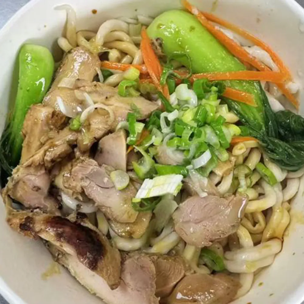 Roasted chicken udon noodles with fresh greens at Taste of Xi'an, a Chinese Restaurant in Cromwell